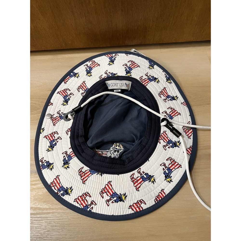 Navy Blue Sun Bucket Hat with Patriotic Moose Patch - Picture 6 of 6